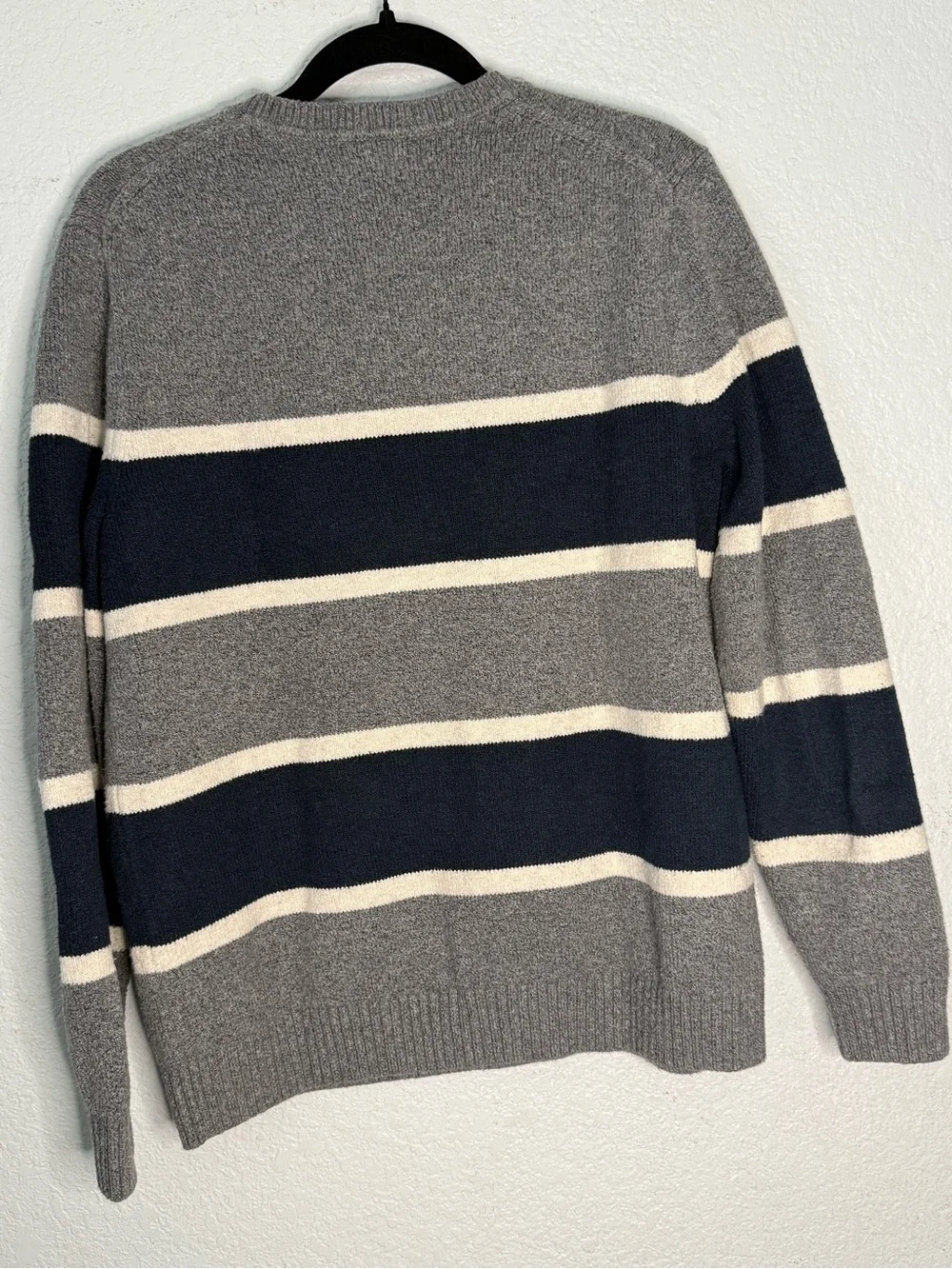 Banana Republic Gray, Navy & Cream Striped Crewneck Sweater - Men's